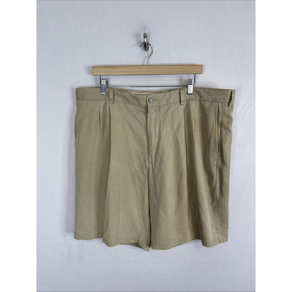 Tommy Bahama Island Bamboo Silk Shorts Mens 40 Tan Pleated Luxury